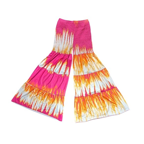 Unbranded Women Medium Tie Dye Palazzo Pants Boho Festival Wide Leg Smock Waist - Picture 2 of 7